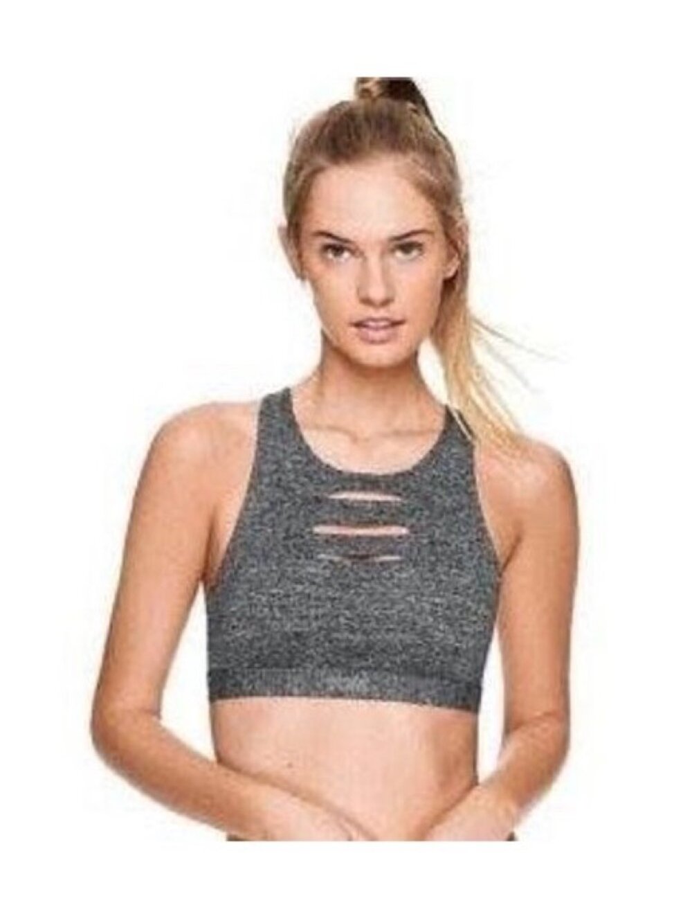 PINK VICTORIA'S SECRET Unlined Laser-Cut Multi-Slit Marled Gray Sports Bra - XS